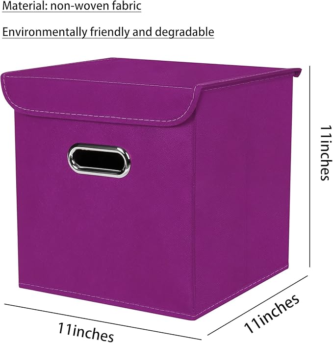 Closet Organizers Fabric Storage Bins With Lids Collapsible Cube Storage Organizer Basket With Handles,Storage Boxes for Clothes Storage,Office,Laundry,Shelves,6 Pack,（Purple）