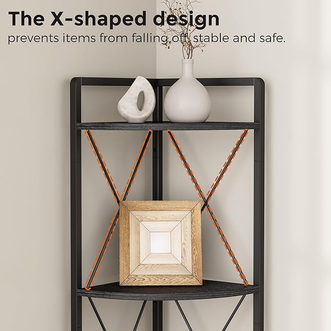 6 Tier Corner Shelf Stand, 78" H Tall Industrial Corner Bookshelf for Living Room Decor, Metal Corner Shelf, Plant Stand Display Shelf for Bedroom, Bathroom, Small Space, Black