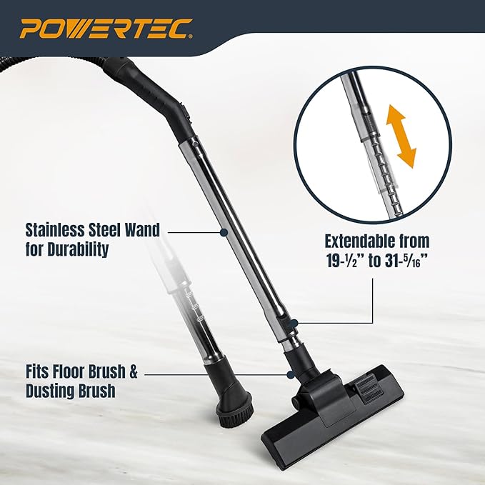 POWERTEC Shop Vacuum Attachment 5 Piece Kit for Wet Dry Vac with 2-1/4" Inlet, Shop Vac Accessories Kit for Workshop Cleaning and Car Detailing (70448)