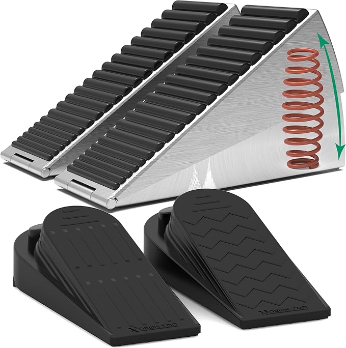 Heavy Duty Door Stopper, 4-Pack Spring Door Stoppers with Rubber Doorstop & Strong Grip, Adjustable Door Stop for Heavy Doors, Non-Slip Metal Wedges for Home/Office (2 Large + 2 Small)