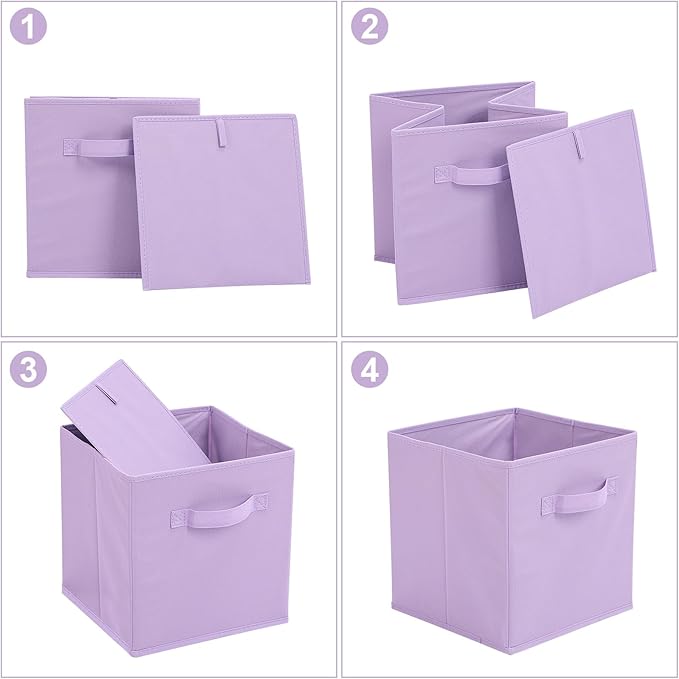 Stero Fabric Storage Bins 6 Pack Fun Colored Durable Storage Cubes with Fabric Handles Foldable Cube Baskets for Home, Kids Room, Closet and Toys Organization Purple