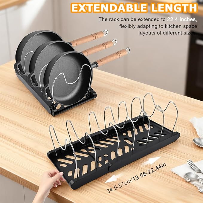 Pots and Pans Organizer for under Cabinet, Expandable Pot Lid Holder with 10 Adjustable Compartment, Pan Organizers inside Cabinet for Lids, Bakeware, Cutting Boards(COLOR:Black)
