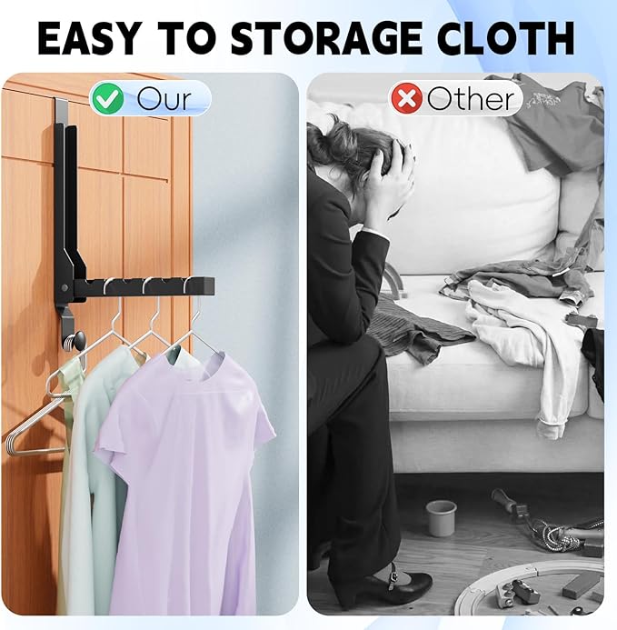 4 Pack Over The Door Hanger Folding Clothes Drying Rack, Folding Hanging Coat Rack for Indoor Laundry Room Compact Small Space Foldable Portable Clothing Hanger Hook Collapsible (Black-4(Upgraded))