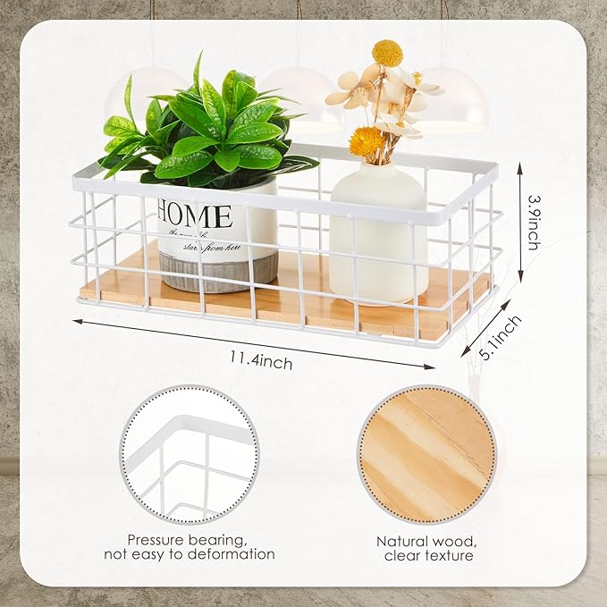 Funrous 2 Pcs Metal Small Wire Basket Wall Hanging Wire Basket Hang Small Bathroom Kitchen Storage Organizer Toilet Paper Mesh Storage Bin Shelf Rack with Base(White,11.42 x 5.12 x 3.94 Inches)