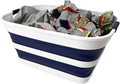 SAMMART Collapsible Plastic Laundry Basket with Handle/Foldable Pop Up Storage Hamper/Portable Laundry Organizer-Space Saving Washing Tub/Household Storage (White/Starry Blue, 27L)