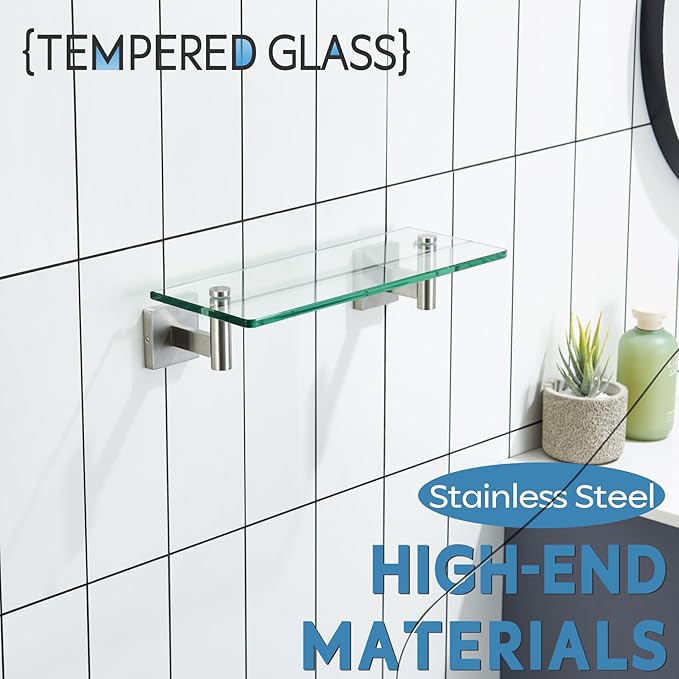 KOKOSIRI Floating Shelf Bathroom Wall Mount Shelves 12-Inch for Bedroom, Living Room, Kitchen, Small Hanging Rack Brushed Stainless Steel B1105BR-L12