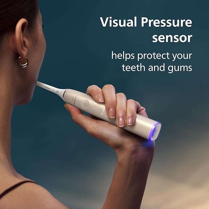 Philips Sonicare DiamondClean 9900 Prestige Electric Toothbrush - with SenseIQ Technology and Advanced AI App, 5 Brushing Modes, 3 Intensity Levels, Charging Travel Case, Champagne, HX9990/11