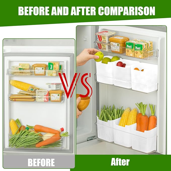 3 Pack Refrigerator Organizer Box, Plastic Refrigerator Side Door Storage Containers, Space-Saving Organizer Bins for Fridge, Refrige Drawers for Fruit and Vegetable (White, S×3)