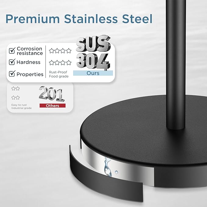 Toilet Paper Holder Stand Adjustable, Freestanding Tissue Roll Holder for Bathroom, Pivoting Design, Durable SUS 304 Stainless Steel and Weighted Base Toilet Paper Stand, Storage, Matte Black