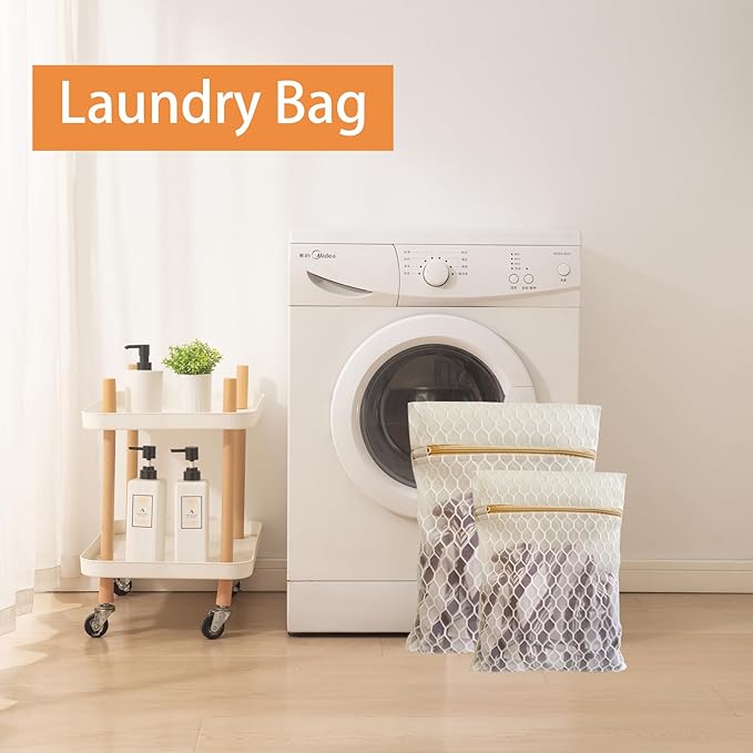 6 Pack Laundry Bag, Durable Big Honeycomb Mesh Laundry Bags Suitable for Delicate Clothes Washing (3 Large, 3 Medium) White