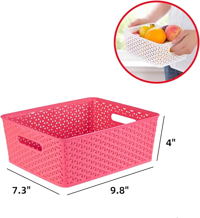 5PCS Plastic Storage Baskets, Small Baskets for Organizing, Small Pantry Organizer Basket Bins. For Countertops, Cabinets, Bedrooms, and Bathrooms Wait ( Red )