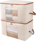 Chaos Cleared Canvas Storage Bags Designer Organizer for Comforters 2 Pack – Seasonal Storage for Pillows, Blankets, Linens & Garments – Foldable Design with Zip & Window, Moth-Proof Space Saver