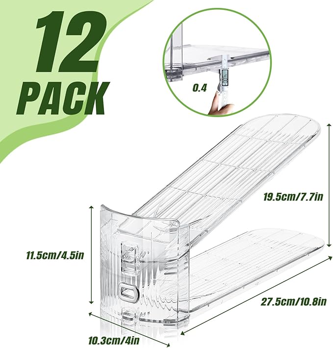MOOKNAT Clear Shoe Slot Organizer, 12 Pack Adjustable Shoe Slots Organizer for Closet Clear Shoe Stackers Shoe Rack Holder Shoe Space Savers for a Pair of Shoes