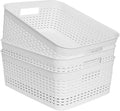 Plastic Storage Baskets for Cabinets, Household Pantry Organization with Handle,Organizer Bins for Room,Bathrooms,Under-Sink,Kitchen (White, M-3PACK)