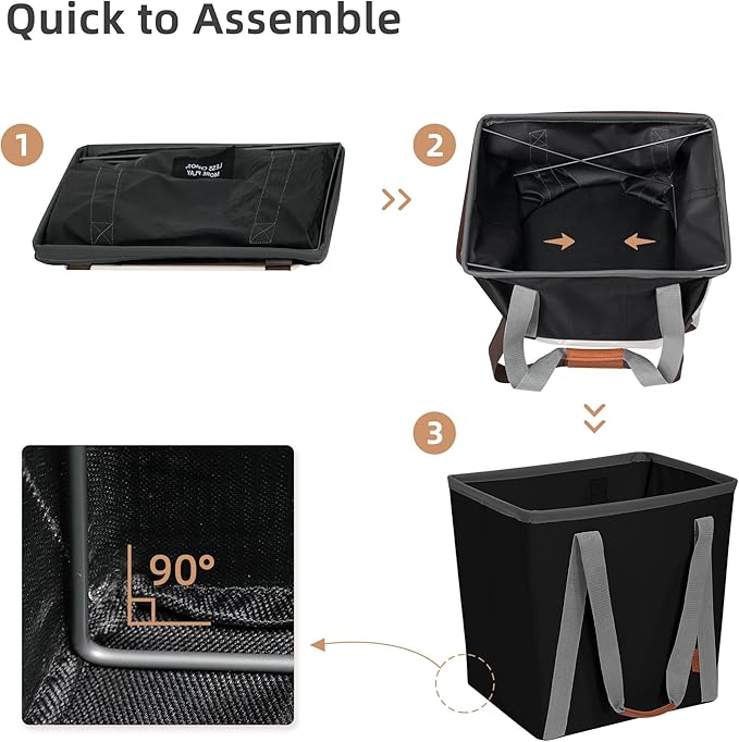 STORAGE MANIAC Collapsible Laundry Caddy, 128L (34 Gal) Large Collapsible Laundry Basket with Sturdy Metal Wire Frame, Long Carry Handles - Space-Saving, Foldable Laundry hamper, 2 Pack Black