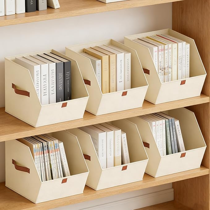 Fabric Closet Storage Cubes - 6 Pack Square Storage Bins with Dual Handles for Clothes, Towels, Toys, Cube Storage Organizers for Bedroom, Nursery, Shelves, Closet, Small Spaces, Beige