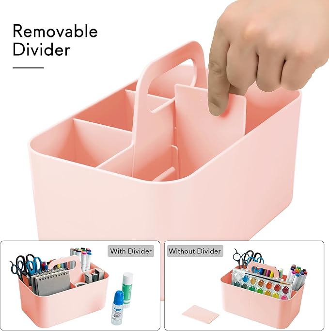 Tiawudi Multipurpose Caddy Organizer, Plastic Caddy with Handle, Stackable Desk Organizer for Stationery, Marker and Pencil, Office Supplies Organizer, Dorm Caddy