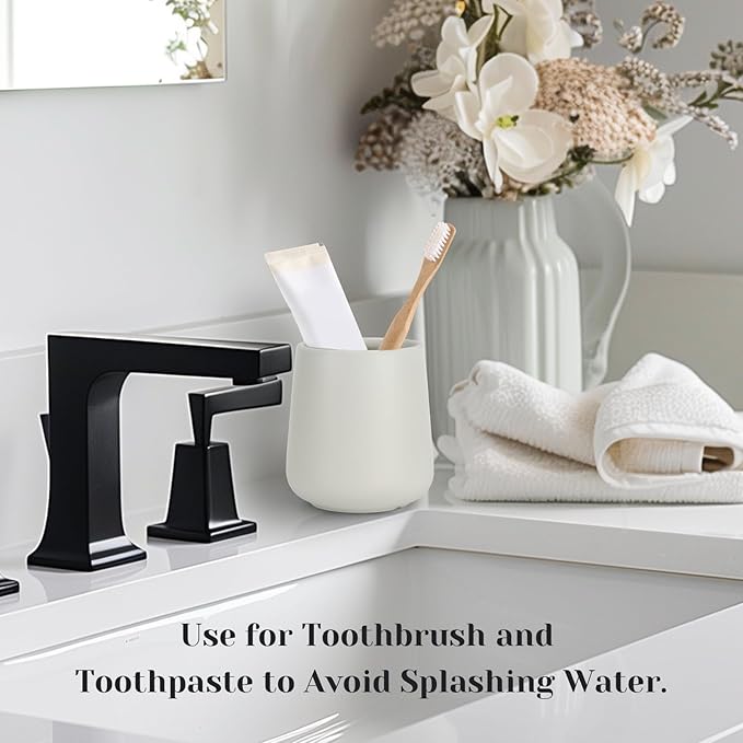 INGOFIN 12 oz Ceramic Toothbrush Holder, Toothpaste Holder and Cup for Bathroom Vanity and Countertop, Organizer for Cosmetic, Makeup, Office Pencils, for Hotel and Apartment, Light Grey