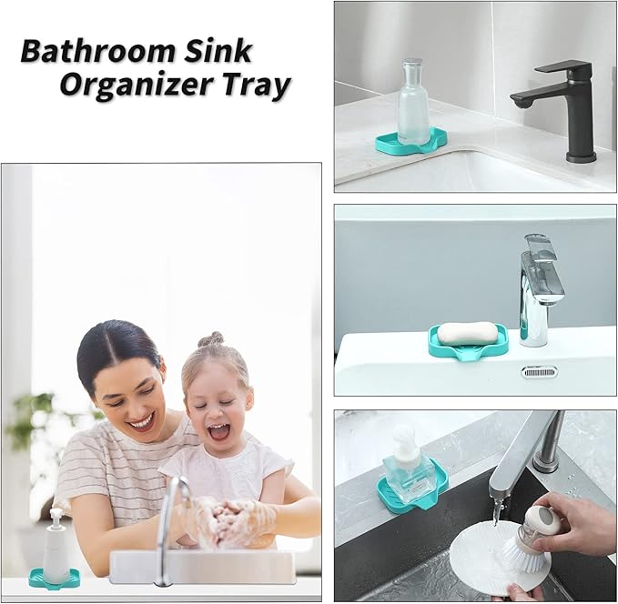 MicoYang Silicone Bathroom Soap Dishes with Drain Spout-Bathroom and Kitchen Sink Organizer,Sponge Holder,Dish Soap Tray,Perfect for Dispenser,Scrubber,Bottle,Cup on Sink or Counter-Mint 4.9"×3.2"