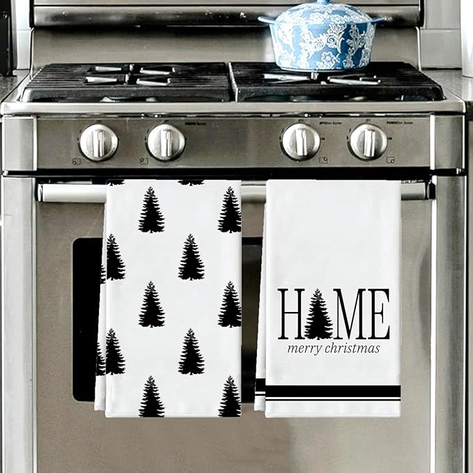 Christmas Kitchen Towels Set of 2 Christmas Tree Dish Towel Tea Towels for Kitchen 16x28 Inch Absorbent Drying Cloth Cooking Baking Cleaning