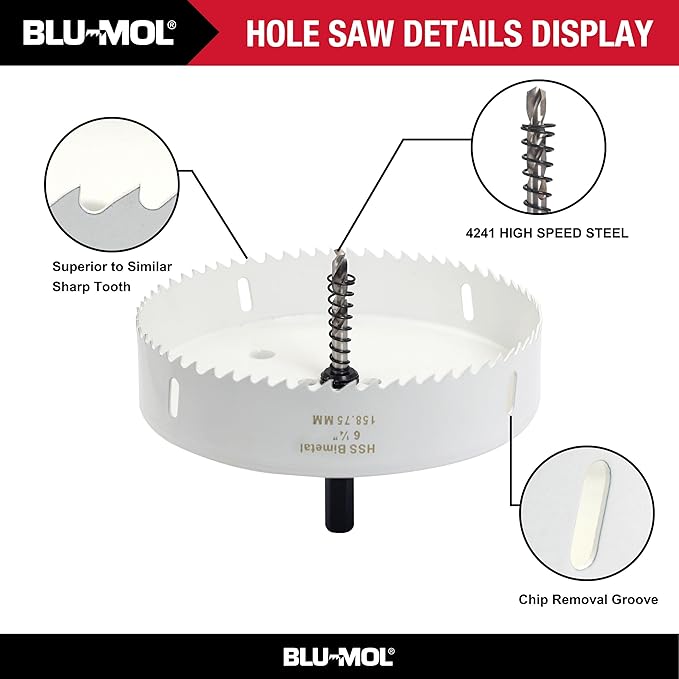 Disston 6 1/4” Bi-Metal Recessed Light kit with Blu-MOL Flexible Dust Bowl. Used to Place Recessed Light and New LED Recessed Lights