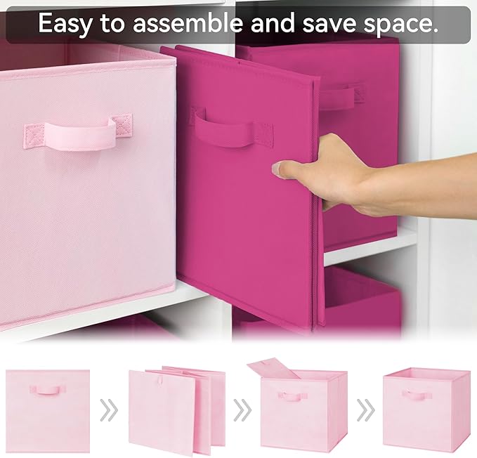 GRANNY SAYS 11 Inch Cube Storage Bins, Cube Storage Organizer, Fabric Collapsible Storage Bins with Handle, Storage Cubes for Shelves, Closet, Pink Gradient, 6-Pack