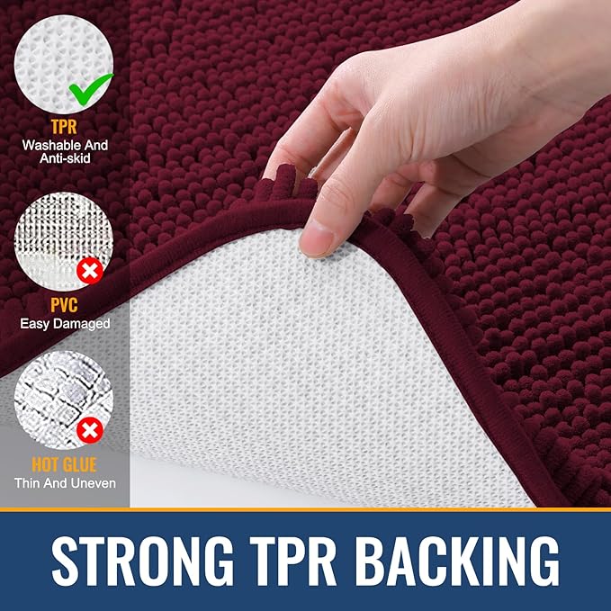 Arotive Bathroom Rugs 34x21, Extra Soft Absorbent Shaggy Chenille Bath Rugs, Machine Washable Rubber Backing Non-Slip Bath Mats for Bathroom Floor Tub and Shower, Home Decor Accessories, Burgundy