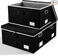 PRANDOM Storage Boxes with Lids [3-Pack] Fabric Collapsible Storage Bins Organizer Containers Baskets Cube with Cover for Home Bedroom Closet Office Nursery Black（23.4X15.9X11.5