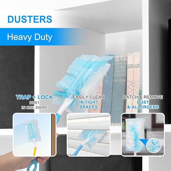 KeFanta Duster Refills for Swiffer Dusters, 180° Heavy Duty Multi Surface Refills & 1 Handle, Ceiling Fan Duster, Disposable Dusters for Cleaning (30 Count+1 Handle)