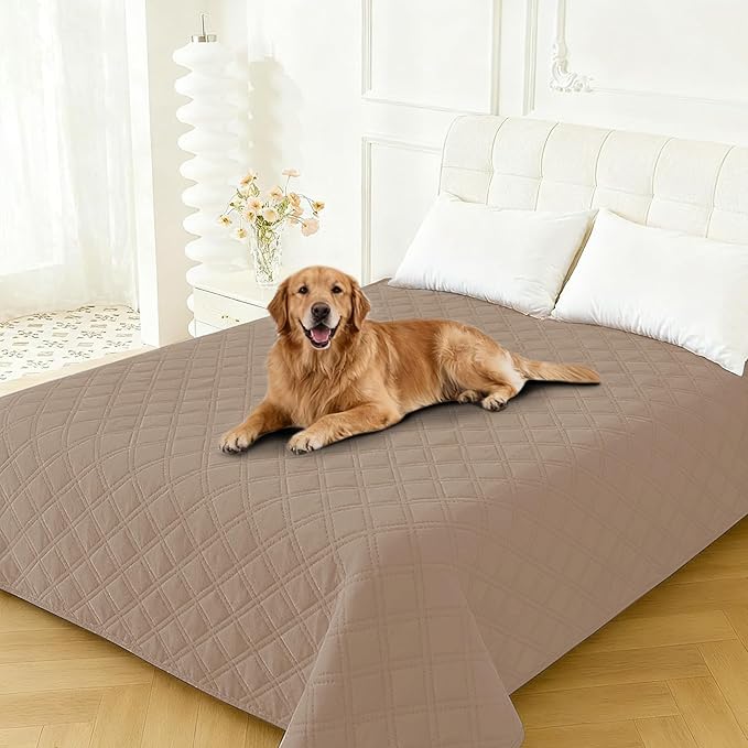 Waterproof Dog Bed Cover Pet Blanket, Soft Couch Cover for Dogs Washable, Non-Slip Dog Blanket Protect Furniture Couch Sofa Car for Puppy Large Dogs Cat (52x82 Inch, Khaki)