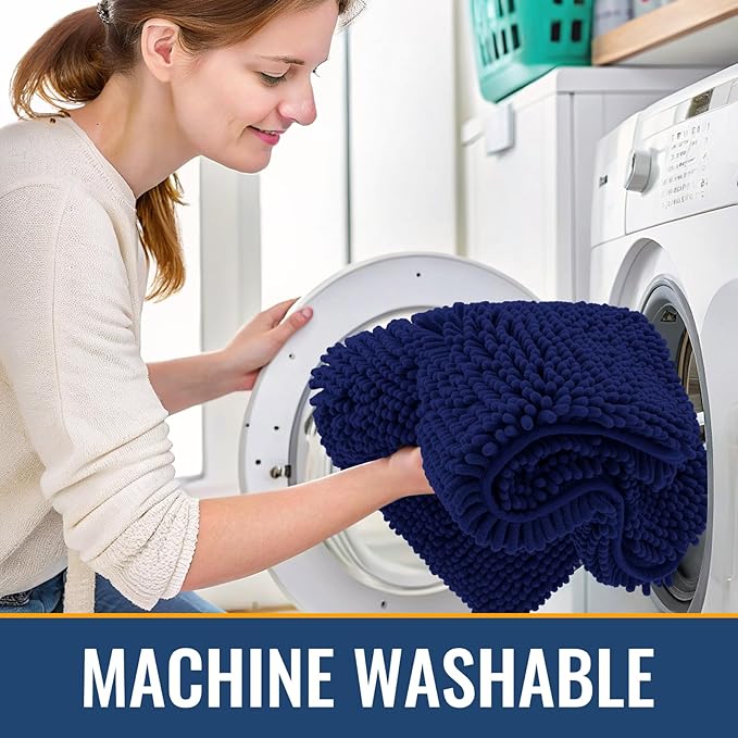 Arotive Bathroom Toilet Rugs U Shaped 24x24, Extra Soft Absorbent Shaggy Chenille Contour Bath Rugs for Toilet, Machine Washable Non-Slip Contoured Bath Mats, Navy