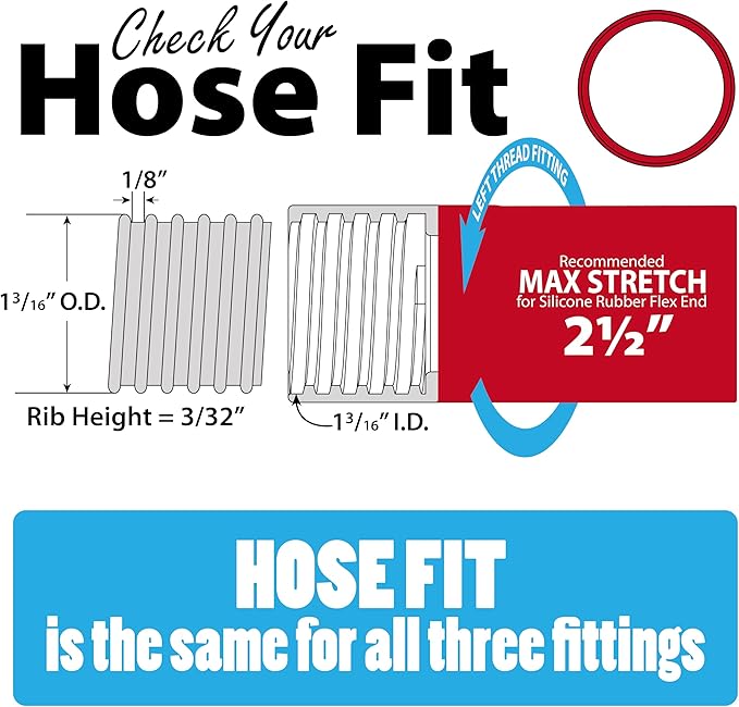 Dust Collection Power Tool Hose Sili Flex Fit Threaded Fittings - Silicone Shop Vacuum Hose Adapter Kit – Universal Stretch‑Fit Dust Collection Adapters For Woodworking Tools - 3pc Set