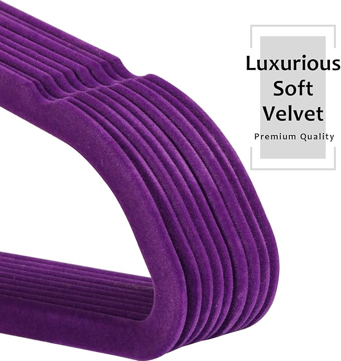 VECELO Premium Velvet Clothes Hangers Suit Heavy Duty (50 Pack)-Non Slip & Space-Saving with 6 Finger Clips & Tie Rack Excellent for Men and Women,Dark Purple