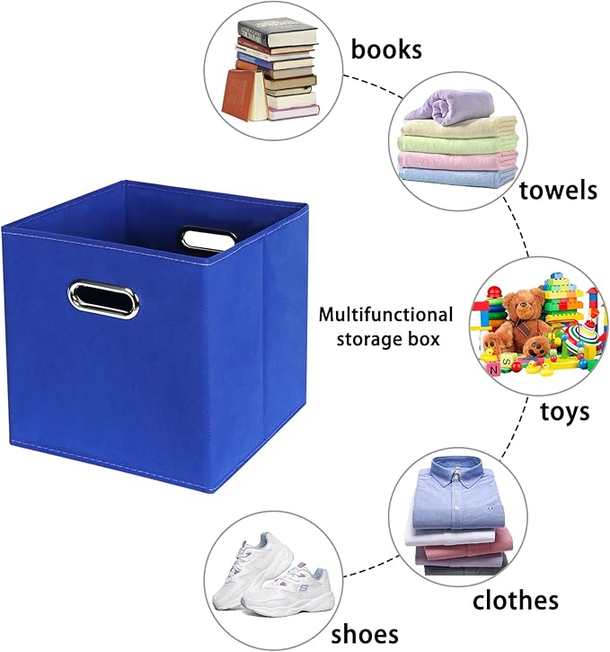 Dark Blue Fabric Storage Bins, Set of 3, 11x11x11, Foldable Cube Bins for Cloth or Accessory Storage