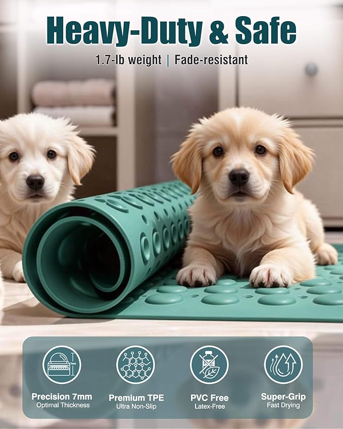 ShineHub Non-Slip Bath Mat for Tub Shower, TPE Machine Washable Bathroom Essentials with Suction Cups, Quick-Dry 28x16 inch (Smoke Pine Green)