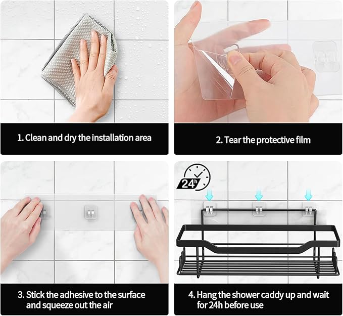 Shower Caddy Shelves Organizer, 3 Pack with Soap Holder, No Drilling Wall Mounted Self Adhesive Shelves, Matte Black
