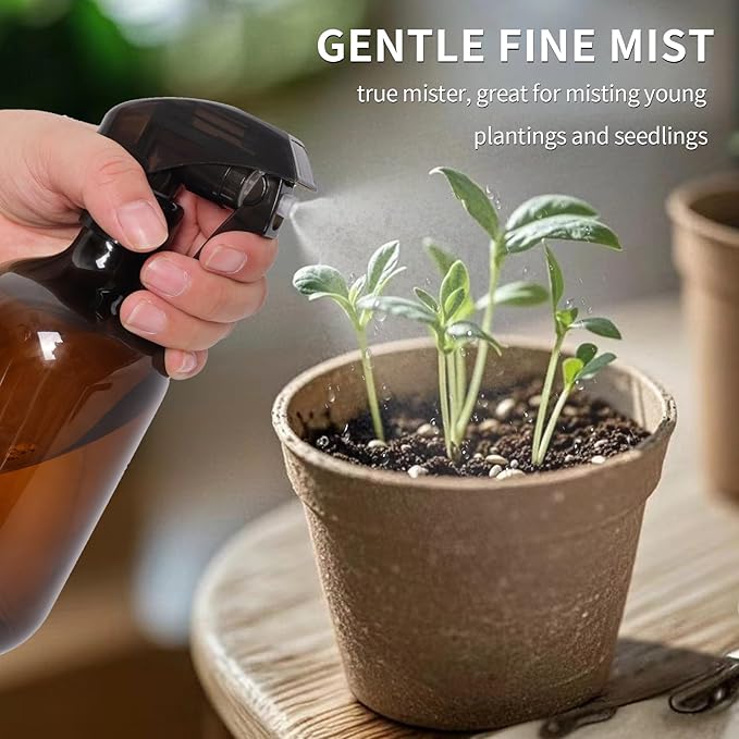 Cleaning Spray Bottles for Plants Misters for Inside, 2 Pack 16.9 oz Squirt, Water Spray Bottle Mist Sprayer, No Leak Hair Mister Empty with Adjustable Nozzle (Brown)