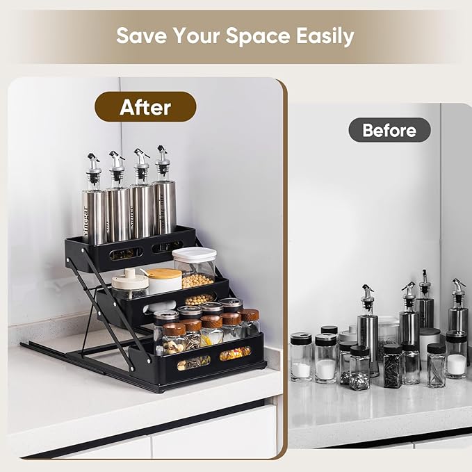 VUSIGN Pull Out Spice Rack Organizer for Pantry, 3 Tier Spice Organizer for Cabinet, Height Adjustable Spice Racks, Heavy Duty Vertical Spice Shelf for Seasoning Organizer for Kitchen