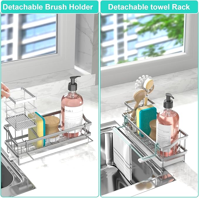 Sponge Holder for Kitchen Sink - Countertop Rustproof Stainless Steel, Sink Caddy, Kitchen Gadgets Accessories (Silver)