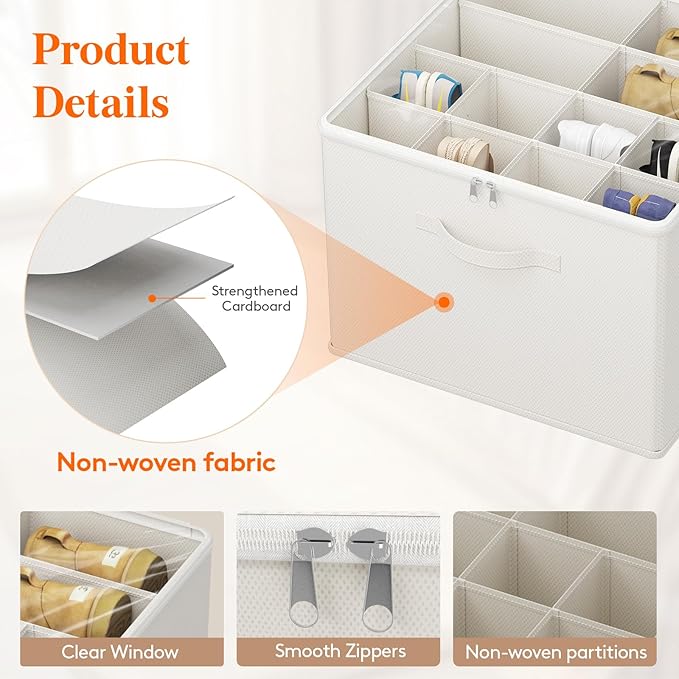 Lifewit Shoe Storage Organizer for Closet, Fabric Large Shoe Box Storage Containers with Clear Cover, Foldable Bins for Boots Heels Sneakers Fits 24-32 Pairs (Each 12-16 Pairs) 2 Pack White