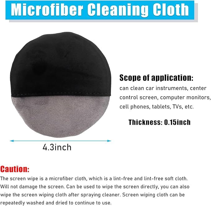 Car Screen Cleaner, 4.33"×4.33" Microfiber Auto Screen Cleaning Pad, Foldable Touch Screen Cleaner Cloth for Vehicle Dashboard LCD Display, Interior Car Accessories (Round, 2PCS)