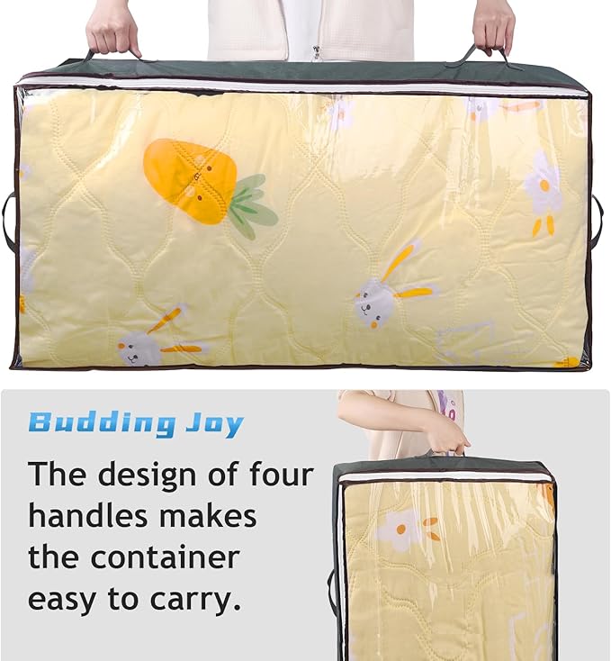 Budding Joy 60L Under Bed Storage Containers, Storage Bins with Clear Lids, Foldable Closet Organizers Storage Bags for Bed Sheets, Clothes, Blankets, Shoes, Comforter, Sweaters, Wrapping Paper