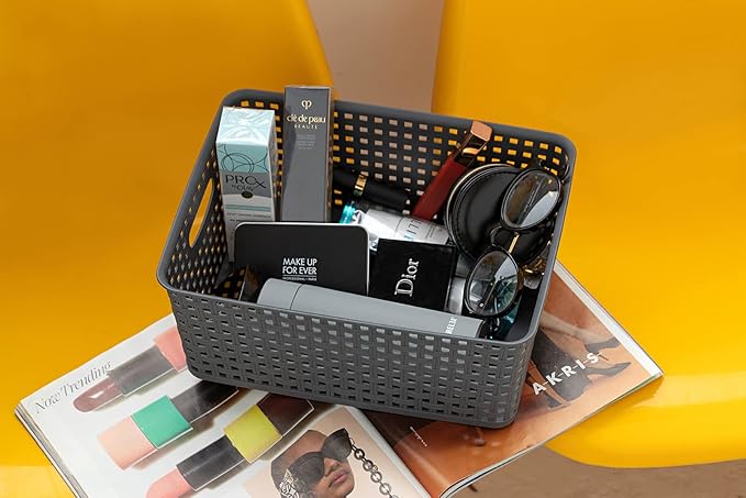Plastic Storage Baskets for Organizing,11"X8.5"X4.7",Pack of 4 (Grey)