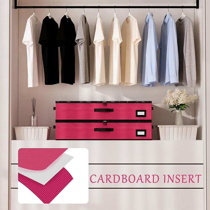 homyfort Under Bed Shoe Storage Organizer, 600D Material Underbed Shoes Storage Containers, set of 2, fits up to 32 Pairs of Shoes (Pink)