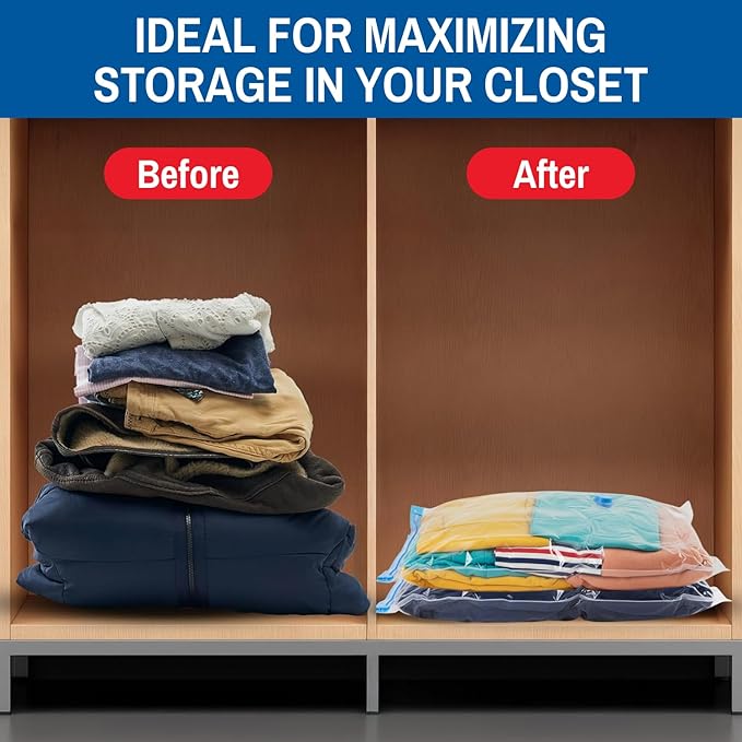 6 Pack Medium Vacuum Storage Bags for Comforters, Blankets & Clothes –Vacuum Sealed Compression Bags with Hand Pump – Space Saver Storage Bags for Bedding, Moving, Travel & Organization