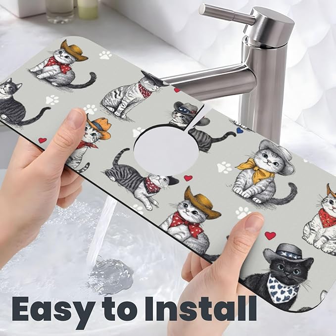 Faucet Draining Mat For Kitchen Sink, Pet Lover Cat Diatom Mud Absorbent Drain Pad For Bathroom Kitchen Sink Splash Guard Drying Mat