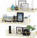 Floating Shelves Set of 3, Home Wood Wall Shelf, Farmhouse Shelf for Bedroom, Wall Mounted Floating Shelf for Living Room, Bedroom, Bathroom, Kitchen, Office (Gold)