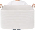 Goodpick 85L Large Woven Blanket Basket 23.6" x 15.7" x 13.8" Cotton Rope Storage Baskets for Organizing, Soft Dirty Clothes Basket for Bedroom Bathroom, Toy Baskets Storage Kids, White