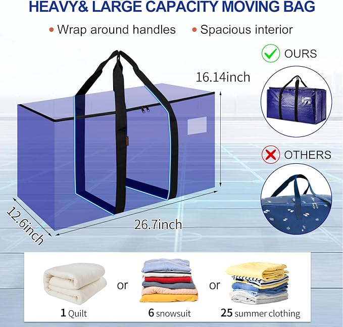 Cryster 4-Pack Extra Large Heavy-Duty Moving Bags – Storage Bags with Reinforced Handles & Durable Zippers, Sturdy Totes for Storage, Packing, and College Essentials