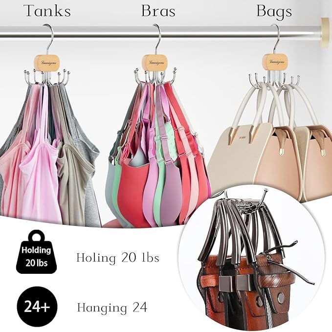 Belt Hanger, Belt Organizer for Closet,Rotatable Tie Rack,Belt Holder,Hanging Closet Organizer Hook for Belt, Bra, Tank Top, Tie, Scarf, Purse,4PCS,Natural